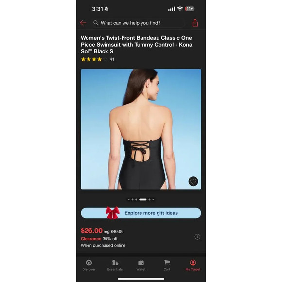 Kano Sol black Twist-Front Bandeau Classic 1 piece swimsuit with tummy control S - Picture 5 of 10